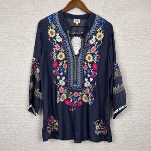 Litchiken Tunic Womens Med Charcole Embroidered Floral Cupra Viscose Hippie Boho
